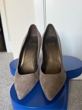 Stuart Weitzman Taupe Suede Pointed Pumps